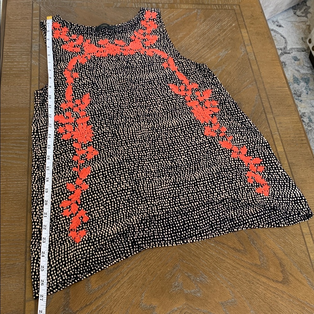 THML Sleeveless Black Blouse with Orange Embroidered Flowers & Cream Dots - Picture 10 of 15